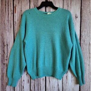 Vintage 1980s Ireland Wool Sweater Aqua Blue Crew S -M Mens James River Traders